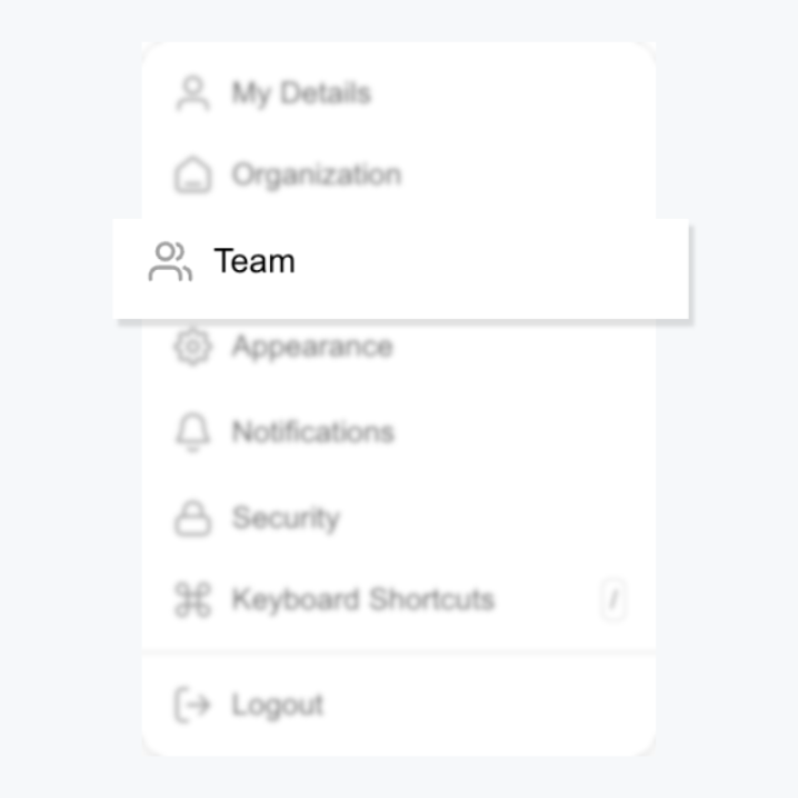 Account menu with the Team section selected