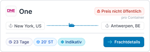 Frachtkarte für eine Seeroute mit Containertyp