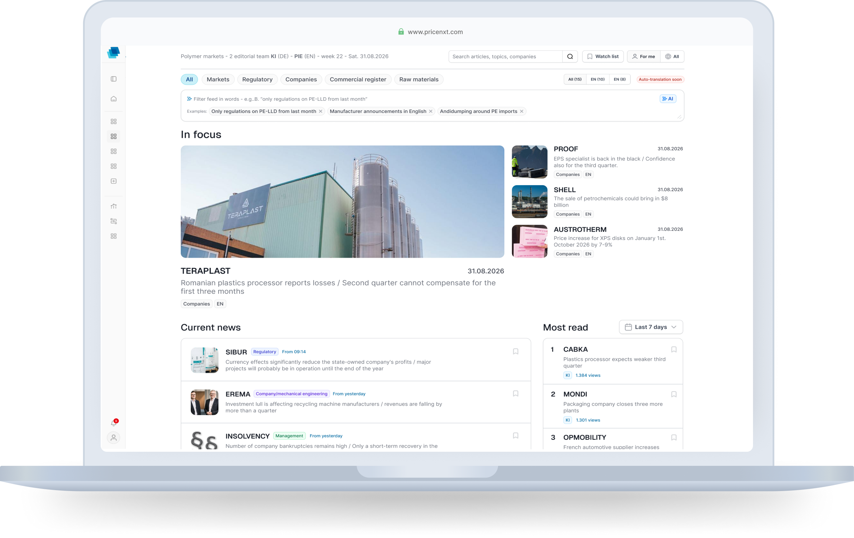 pricenxt News overview on a laptop