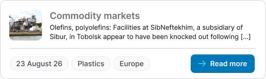 News card with a market report and tags